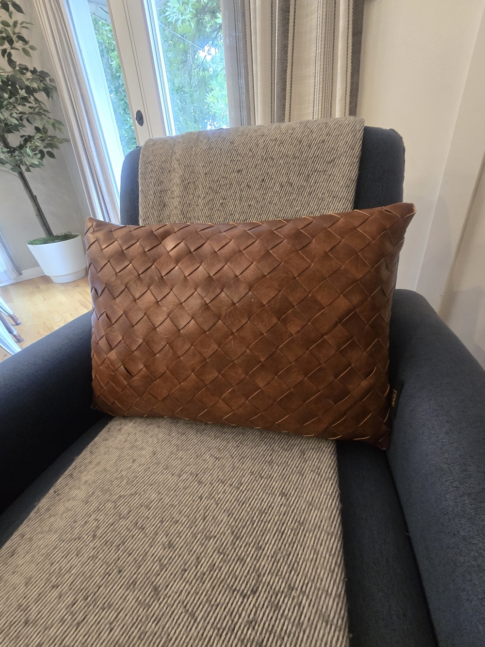 FRYE Woven Faux Leather Accent Pillow - Brown